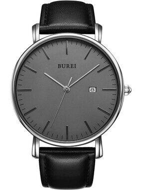 Men's Grey And Black Band Mesh Strap Minimalist Analog Quartz Waterproof Watch